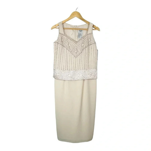 R&M Richards Petite Beaded‎ Sleeveless Sheath Dress Peach Women Size 6P NWT - Picture 1 of 11